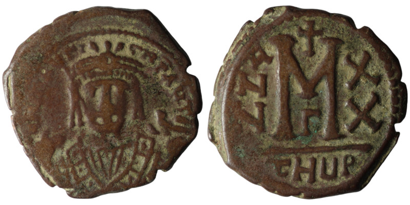 Maurice Tiberius (AD 582-602). Theoupolis (Antioch). dated RY 20 = 601/2
AE Foll...