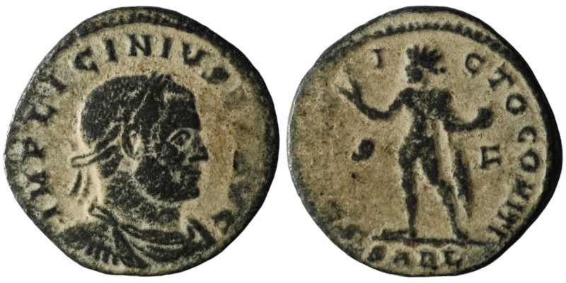 Licinius I (AD 308-324). Arelate (Arles).
AE Follis (20mm, 3,23g)

Artificial sa...