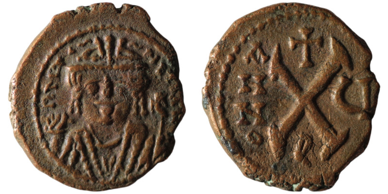 Maurice Tiberius (AD 582-602). Theoupolis (Antioch. dated RY 5 = 586/7
AE Decanu...