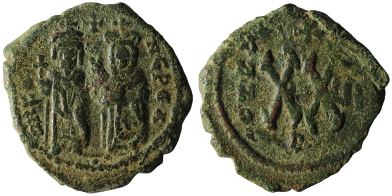 Phocas, with Leontia (AD 602-610). Theoupolis (Antioch)
AE Half Follis (23mm, 5,...