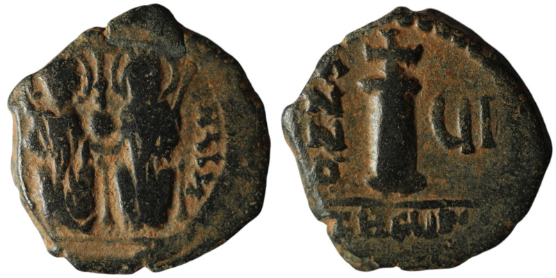 Justin II, with Sophia (AD 565-578). Theoupolis (Antioch). dated RY 6 = 570/1
AE...