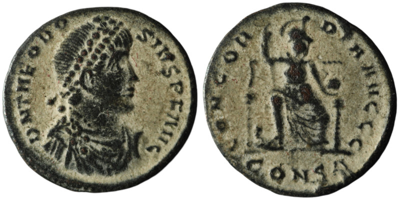 Theodosius I (AD 379-395). Constantinople
AE Follis (17mm, 2,16g)

Artificial sa...