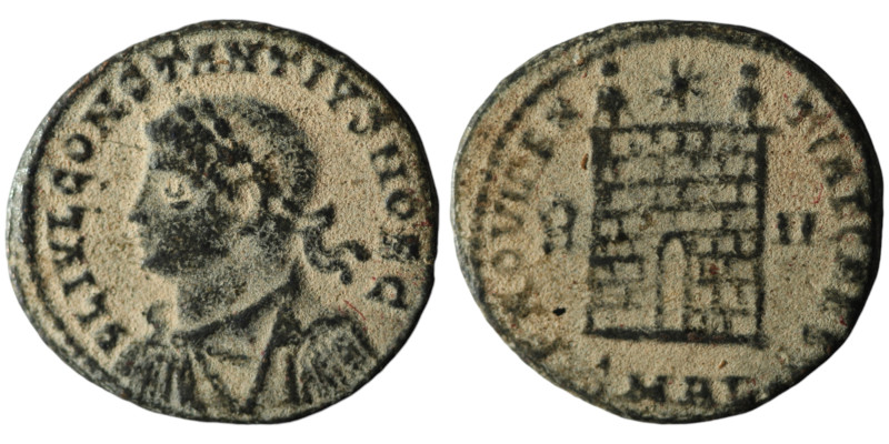 Constantine II, Caesar (AD 316-337). Alexandria
AE Follis (19mm, 2,98g)

Artific...