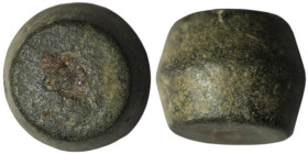 Roman-Byzantine fringe zone coin weight from the 3rd or 4th century AD.
AE Bronze (10mm, 14,58g)