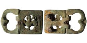 Ostrogothic belt buckle with lion Motiv. dated to the 5th/6th century AD.
AE Bronze (65mm, 65,21g)