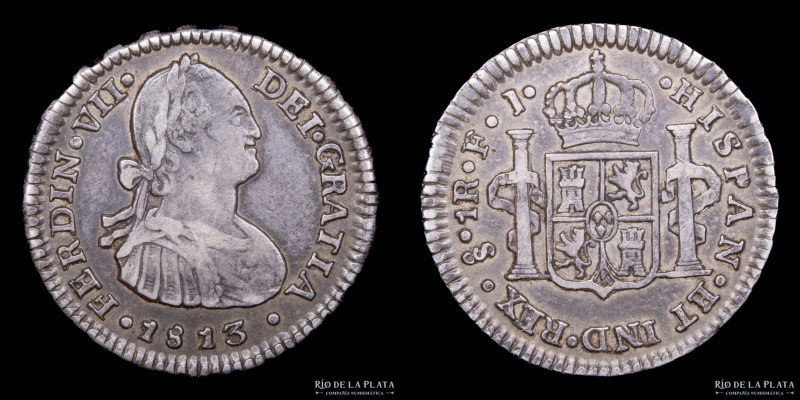 Santiago. Fernando VII (1808-1833) 1 Real 1813 FJ. Plata 896; 21.0mm; 3.17g. Can...