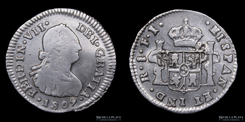 Santiago. Fernando VII (1808-1833) 1/2 Real 1809 FJ. Plata 896; 17.0mm; 1.62g. C...