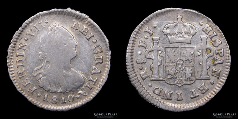 Santiago. Fernando VII (1808-1833) 1/2 Real 1810 FJ. Plata 896; 17.0mm; 1.64g. C...