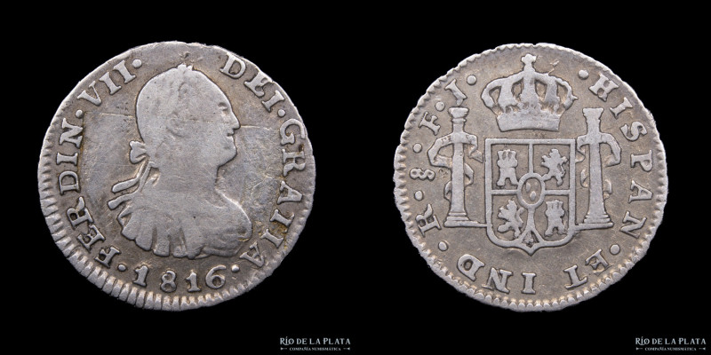 Santiago. Fernando VII (1808-1833) 1/2 Real 1816 FJ. Plata 896; 16.0mm; 1.62g. C...