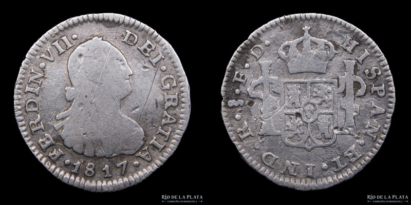 Santiago. Fernando VII (1808-1833) 1/2 Real 1817 FD. Plata 896; 16.5mm; 1.47g. E...