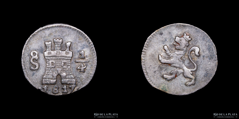 Santiago. Fernando VII (1808-1833) 1/4 Real 1817. Plata 896; 12.0mm; 0.79g. Los ...