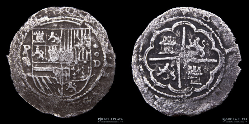 Lima. Felipe II (1556-1598) 2 Reales ND (1570-1577). Lima mint. D (Diego de la T...