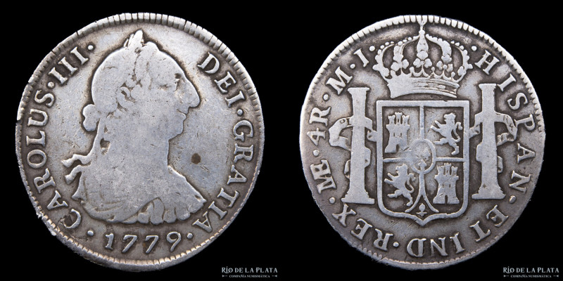 Lima. Carlos III (1759-1788) 4 Reales 1779 MJ. Plata 917; 33mm; 13.06g. KM77 (VF...