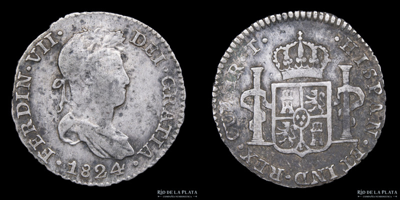 Cuzco. Fernando VII (1808-1833) 1 Real 1824 T. Cuzco Mint. Plata 896; 22mm; 3.01...
