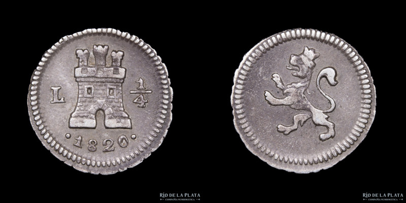 Lima. Fernando VII (1808-1833) 1/4 Real 1820 L. Lima Mint. Plata 896; 10.0mm; 0....