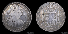 Mexico. Carlos IV. 8 Reales 1792 FM. Chopmarks. KM 109