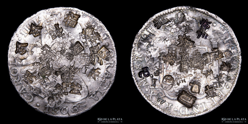 México. Carlos IV (1789-1808) 8 Reales 1806 TH. Chopmarks chinos. Plata 903; 41....
