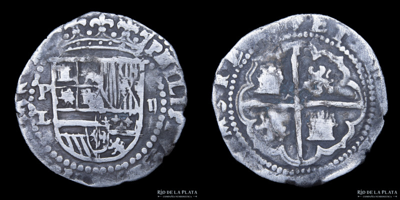 Potosi. Felipe II (1556-1598) 2 Reales 1579-80 L (Desconocido) Macuquina. Plata ...