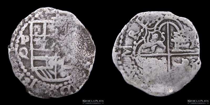 Potosí. Felipe III (1598-1621) 2 Reales 1614-1616 Q (Agustín de la Quadra). Macu...