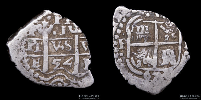 Potosí. Felipe IV (1621-1665) 1 Real 1654 E (Antonio de Ergueta). Macuquina. Cos...