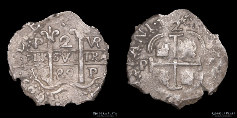 Potosi. Carlos II (1667-1701). 2 Reales 1689 VR (Pedro Villar). Macuquina. Plata...