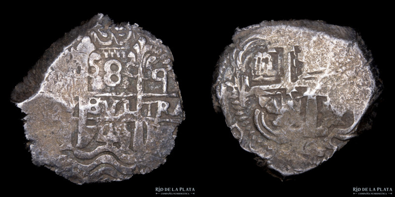 Potosi. Felipe V (1728-1747). 8 Reales 1745 q (Luis de Quintanilla). Macuquina. ...