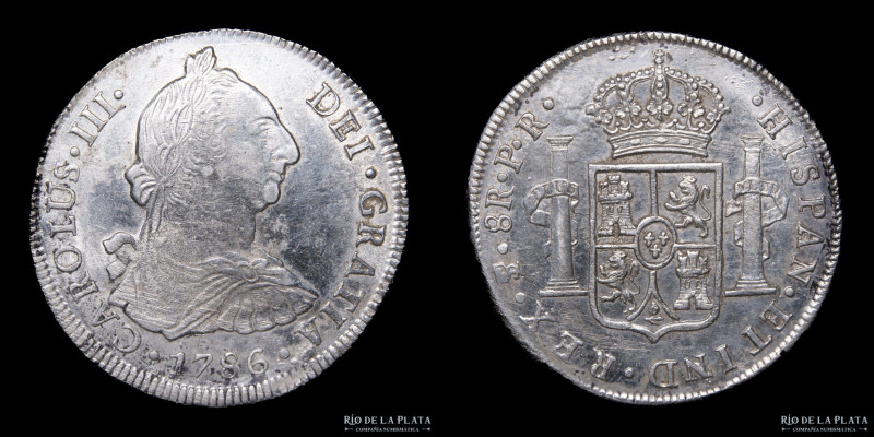 Potosí. Carlos III (1759-1788) 8 Reales 1786 PR (Pedro Mazondo, Raymundo de Ytur...