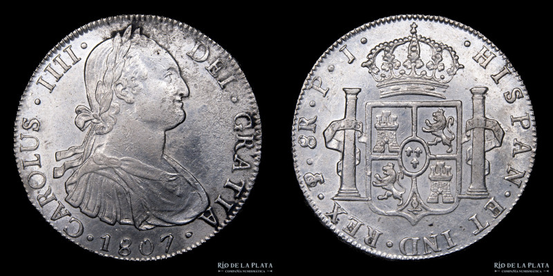 Potosí. Carlos IV (1788-1808) 8 Reales 1807 PJ (Pedro Martín Albizu, Juan Palomo...