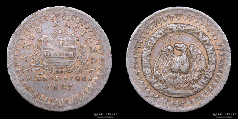 Argentina. Buenos Aires. 10 Décimos 1827. Reverso moneda. Cobre; 24.0mm; 11.81g....