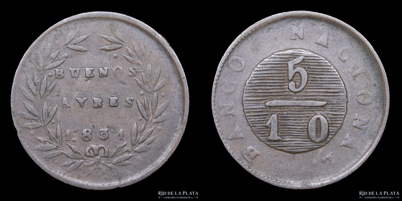 Argentina. Buenos Aires. 5 Décimos 1831. Cospel virgen. Variante 1.831. Reverso ...