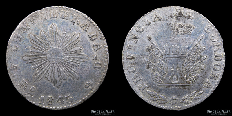 Argentina. Córdoba. 4 Reales 1845. Puerta sin reja. Plata 750; 31.0mm; 13.72g. S...