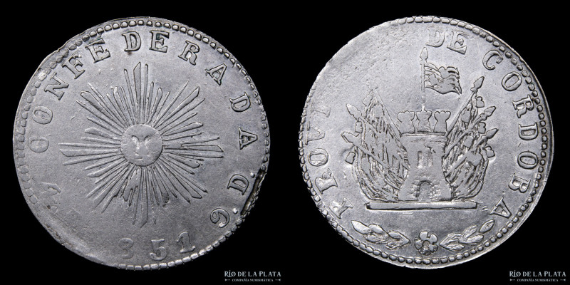 Argentina. Córdoba. 4 Reales 1851. Plata 750; 29mm; 12.10g. Sol chico. CJ 61.1.1...