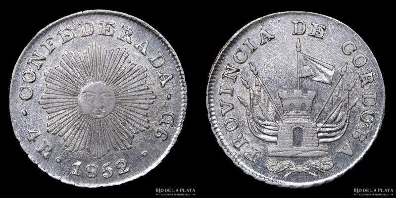 Argentina. Córdoba. 4 Reales 1852. Cuño riojano. Plata 750; 31mm; 13.73g. CJ 64....