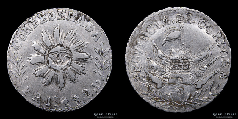 Argentina. Córdoba. 2 Reales 1844. Plata 750; 32mm; 6.64g. Segunda Casa de Moned...