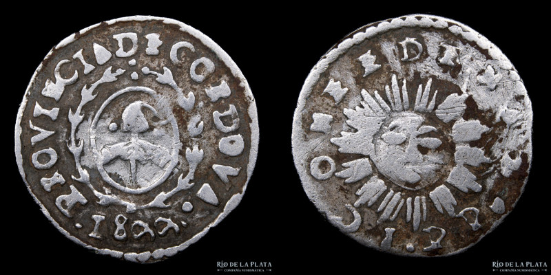 Argentina. Córdoba. 1 Real 1844 JPP. Puntos en lugar de azur rayado. Plata 750; ...