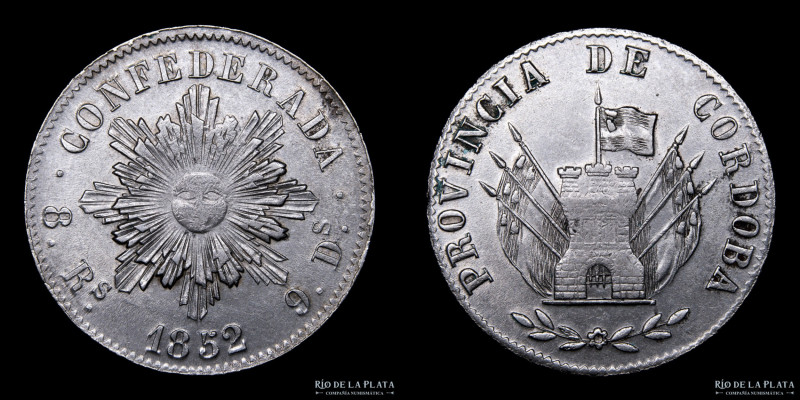 Argentina. Córdoba. 8 Reales 1852. Plata 750; 37.5mm; 27.78g. CJ 63.1.3 (A3-R1);...