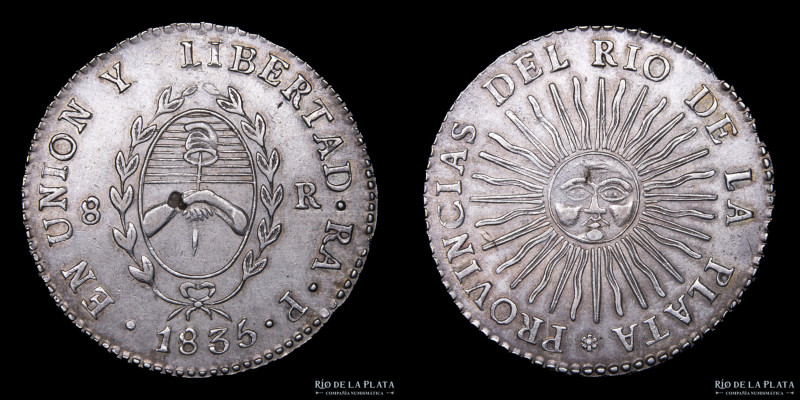 Argentina. Provincia de La Rioja. 8 Reales 1835 RA P (Manuel Piñeyro). Plata 875...