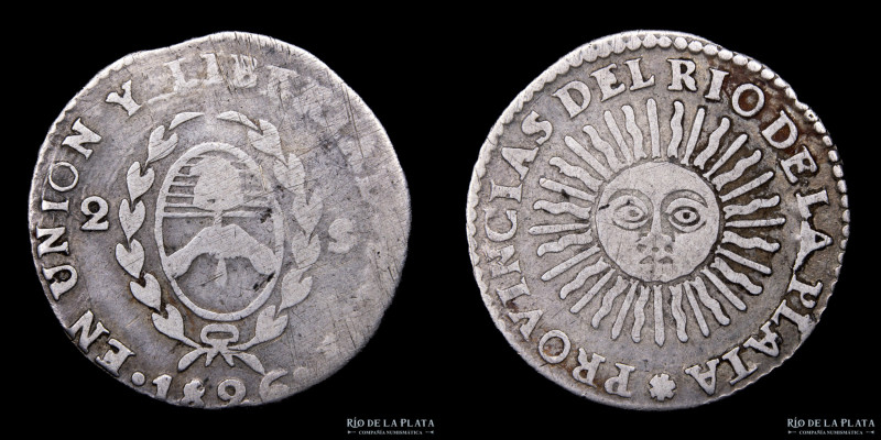 Argentina. La Rioja. 2 Soles 1826 RA P (Manuel Piñeyro). Plata 875, 26.5mm; 6.13...