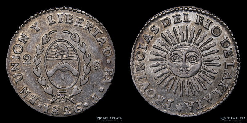 Argentina. La Rioja. 2 Soles 1826 RA P (Manuel Piñeyro). Plata 875, 26.5mm; 6.51...