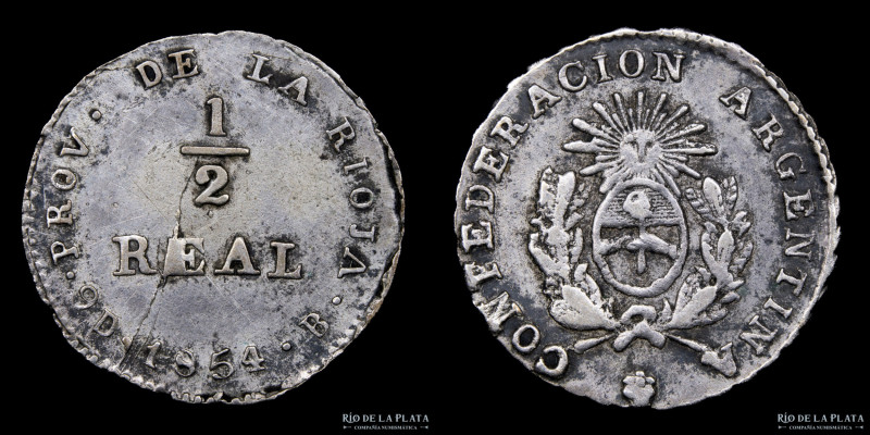 Argentina. Provincia de la Rioja. 1/2 Real 1854 B (José Barros). Plata 875; 16.5...