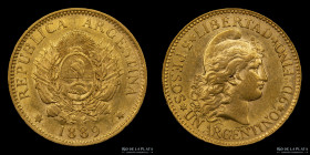 Argentina. 5 Pesos 1889 Argentino de oro. CJ 9.1