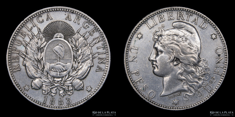Argentina. 1 Peso 1883 Patacón. Fecha escasa. Solo 98.000 acuñadas. Casa Naciona...