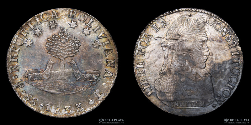 Bolivia. 8 Soles 1833 L (Muy rara con un solo ensayador). Ceca de Potosí. Simón ...