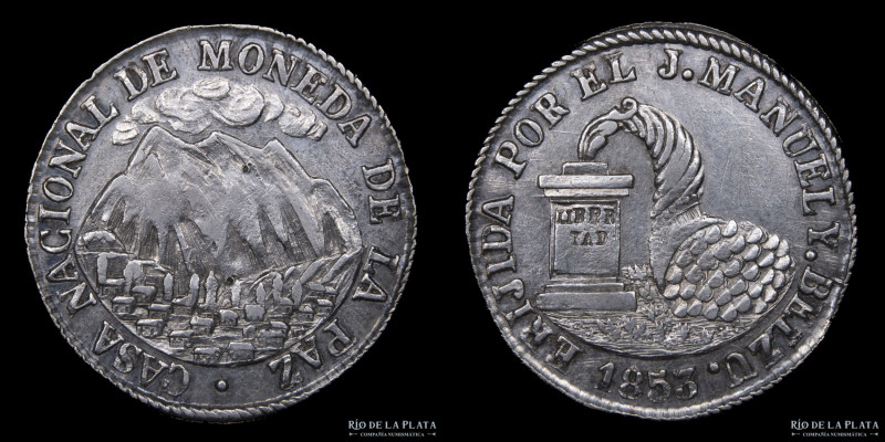 Bolivia. 1 Sol. Medalla Monetaria. 1853. Ceca de La Paz. Cornucopia. Plata; 26.0...