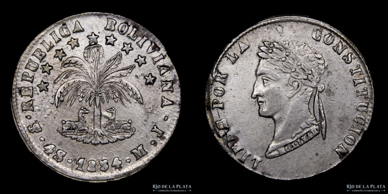 Bolivia. 4 Soles 1854 MJ. Plata 667; 32mm; 13.21g. KM123.2 (XF)

Estimate: USD...