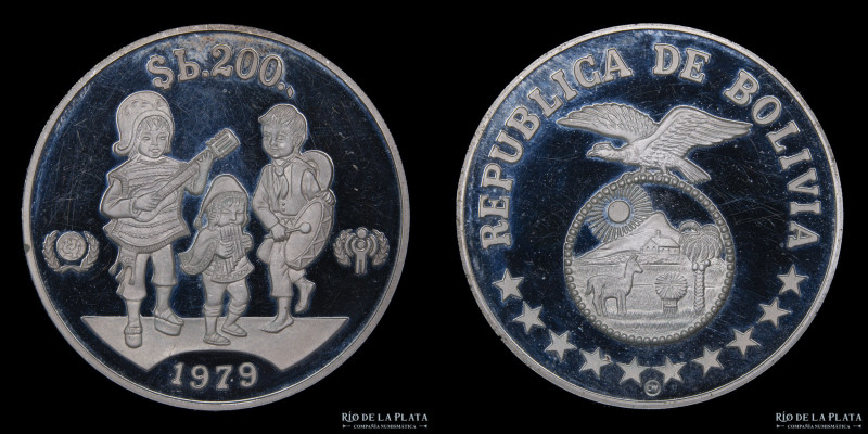 Bolivia. 200 Bolivianos 1979. Dia del niño. Piefort. Ceca de Balerna. Cantidad a...