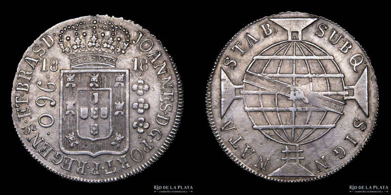 Brasil. Joao VI (1799-1816) 960 Reis 1818 R sobre Peso chileno independiente. Pl...