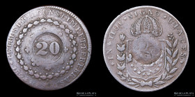 Brasil. Pedro I. 40 Reis 1824 R. Carimbo 20 Reis 1835. KM436.1