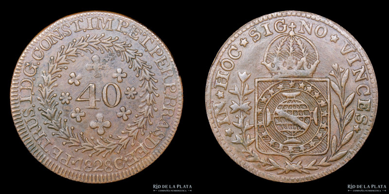 Brasil. Pedro I (1822-1831) 40 Reis 1828 C. Cuiaba mint. Cobre; 30mm; 6.50g. KM3...