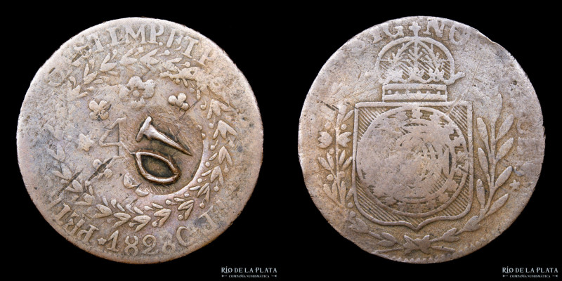 Brasil. Pedro I (1822-1831) 40 Reis 1828 C. Cuiaba mint. C/M 10 Reis. Estado de ...